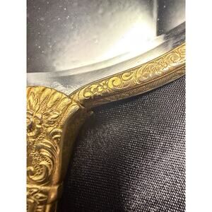 Vtg Ornate Handheld Vanity Mirror Gold Tone Baroque Handle Hollywood Style VGC